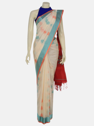 Picture of Off White Tangail Soft Silk Baluchari Saree