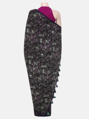 Picture of Black Printed Embroidered Silk Saree