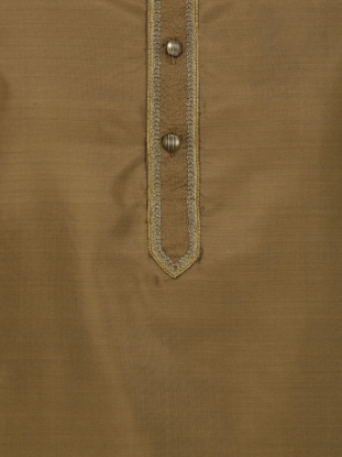 Picture of Dark Olive Erri Embroidered Silk Men Panjabi Pajama Set