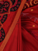 Picture of Red Appliqued and Brush Painted Silk Saree
