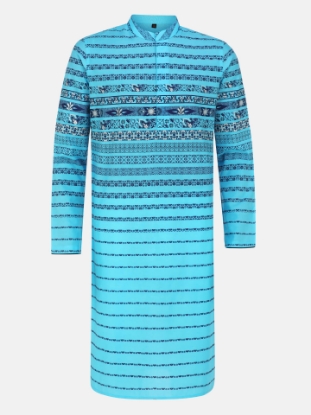 Picture of Blue Printed Slim Fit Viscose-Cotton Panjabi Pajama Set