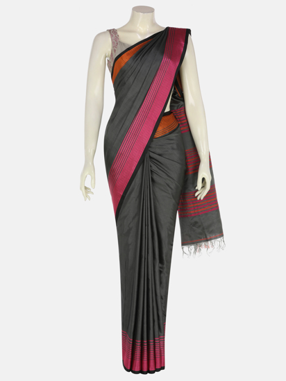 Picture of Charcoal Grey Tangail Soft Silk Saree