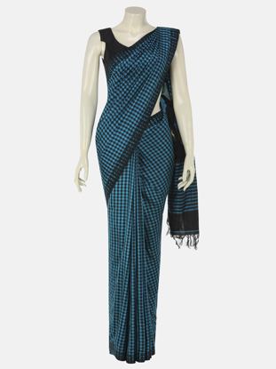 Picture of Blue Check Tangail Soft Silk Baluchari Saree