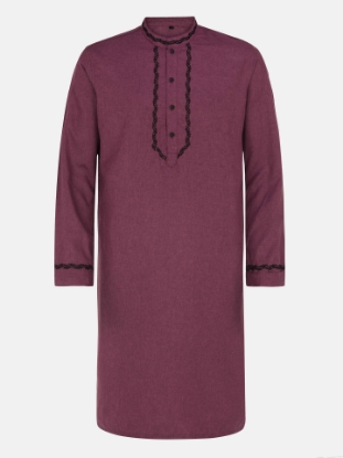 Picture of Mauve Embroidered Cotton Panjabi Pajama Set