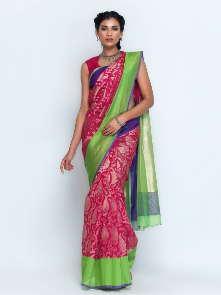 Picture of Fuchsia Sirajganj Half Silk Opera Saree