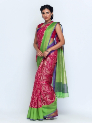 Picture of Fuchsia Sirajganj Half Silk Opera Saree