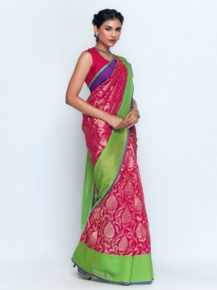 Picture of Fuchsia Sirajganj Half Silk Opera Saree