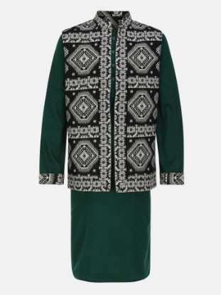 Picture of Green Cotton Panjabi Pajama Set with Coaty