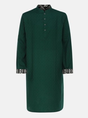 Picture of Green Cotton Panjabi Pajama Set with Coaty