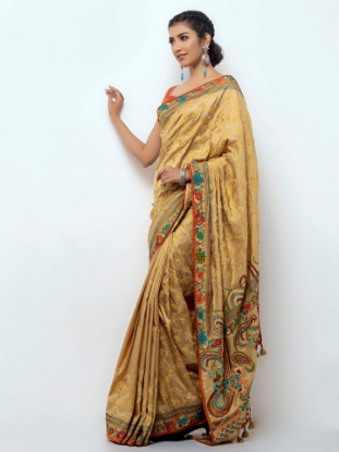 Picture of Golden Embroidered Silk Saree