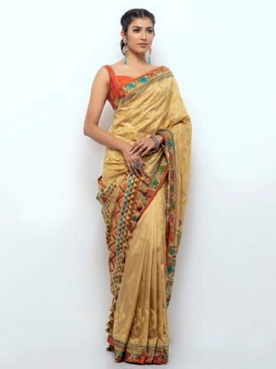 Picture of Golden Embroidered Silk Saree
