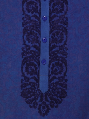 Picture of Blue Ombre Dyed and Embroidered Mixed Silk Panjabi Pajama Set