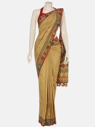 Picture of Golden Embroidered Silk Saree