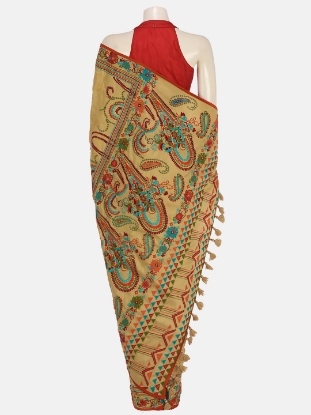 Picture of Golden Embroidered Silk Saree