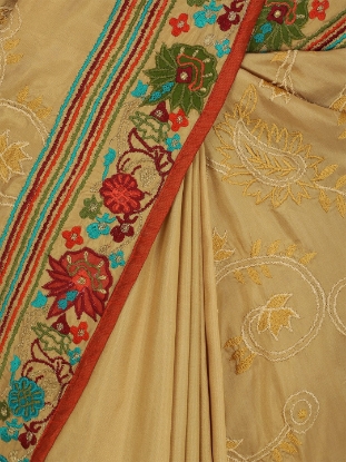 Picture of Golden Embroidered Silk Saree