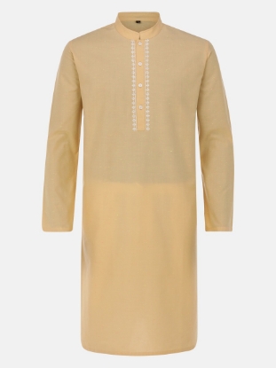 Picture of Pastel Yellow Embroidered Cotton Panjabi Pajama Set