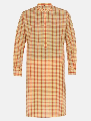 Picture of Mustard Printed Cotton Panjabi Pajama Coaty Set