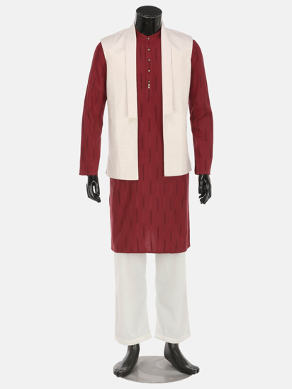 Picture of Maroon Handloom Cotton Panjabi Pajama Set