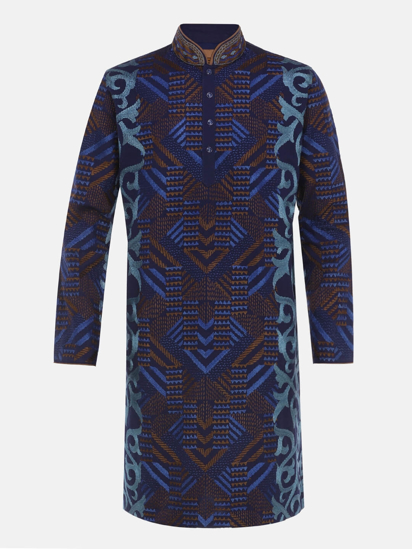 Picture of Deep Blue Embroidered Cotton Panjabi Pajama Set