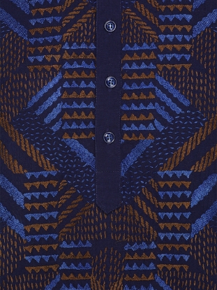 Picture of Deep Blue Embroidered Cotton Panjabi Pajama Set