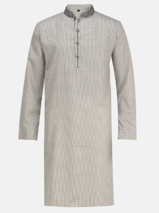 Picture of Light Grey Embroidered Cotton Panjabi Pajama Set