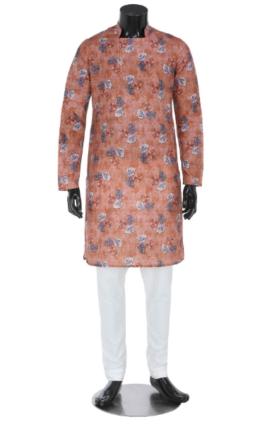 Picture of Rust Printed Cotton Slim Fit Panjabi Pajama Set