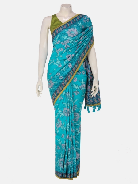 Picture of Blue Nakshi Kantha Embroidered Silk Saree