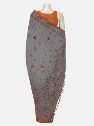 Picture of Grey Nakshi Kantha Embroidered Silk Saree