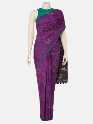 Picture of Purple Nakshi Kantha Embroidered Silk Saree