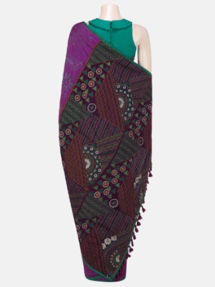 Picture of Purple Nakshi Kantha Embroidered Silk Saree