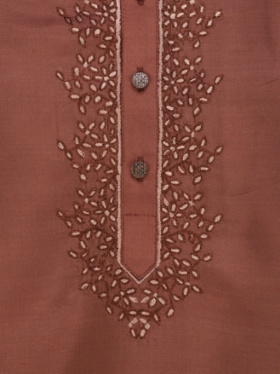 Picture of Brown Embroidered Silk Panjabi Pajama Set
