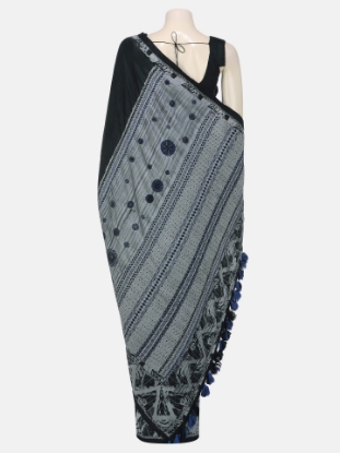 Picture of Black Nakshi Kantha Printed and Brush Painted Silk Saree