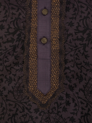 Picture of Eggplant Printed and Embroidered Silk Panjabi Pajama Set