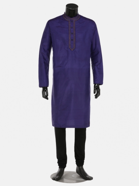 Picture of Purple Erri Embroidered Silk Panjabi Pajama Set