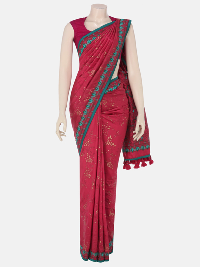 Picture of Red Nakshi Kantha Printed Silk Saree