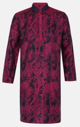 Picture of Red Printed and Embroidered Dual Tone Silk Panjabi Pajama Set