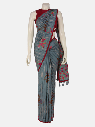 Picture of Deep Grey Nakshi Kantha Silk Saree