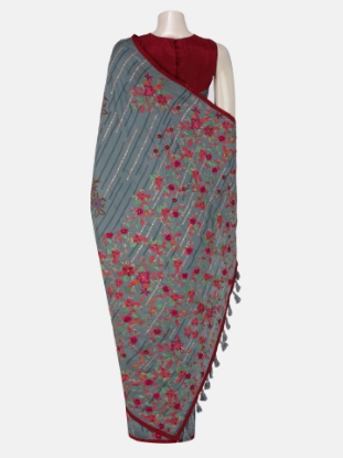 Picture of Deep Grey Nakshi Kantha Silk Saree