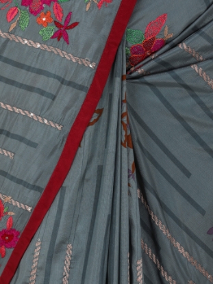 Picture of Deep Grey Nakshi Kantha Silk Saree