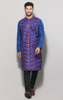 Picture of Deep Blue Appliqued and Embroidered Silk-Cotton Panjabi Pajama Set