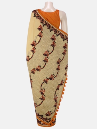 Picture of Golden Nakshi Kantha Embroidered Silk Saree