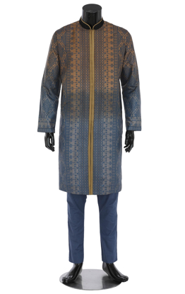 Picture of Brown Tie-Dyed and Erri Embroidered Silk-Cotton Panjabi