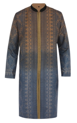 Picture of Brown Tie-Dyed and Erri Embroidered Silk-Cotton Panjabi