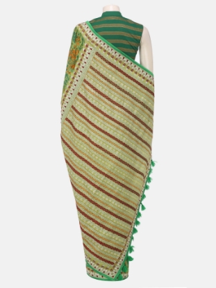 Picture of Green Nakshi Kantha Embroidered Silk Saree
