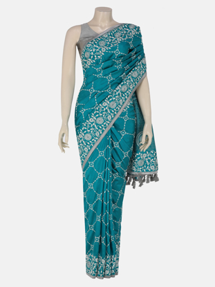 Picture of Teal Nakshi Kantha Silk Saree