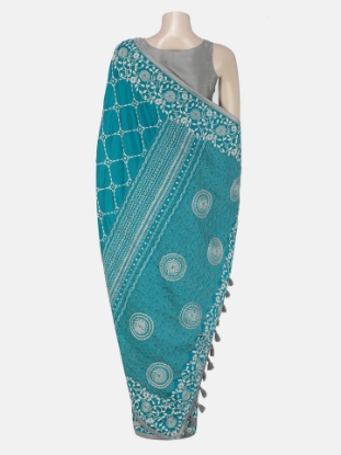 Picture of Teal Nakshi Kantha Silk Saree
