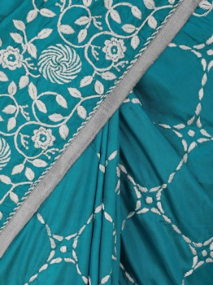 Picture of Teal Nakshi Kantha Silk Saree