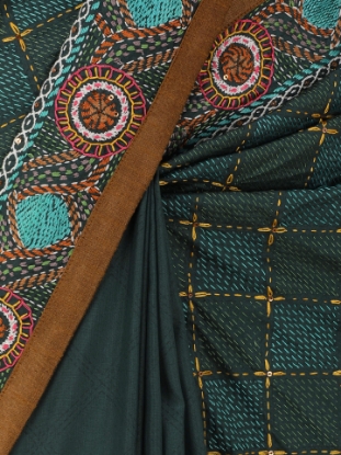 Picture of Bottle Green Nakshi Kantha Embroidered Silk Saree