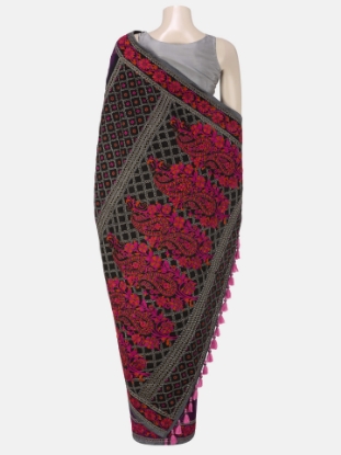 Picture of Purple Dyed and Nakshi Kantha Embroidered Silk Saree