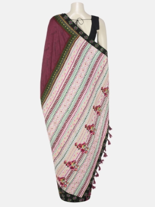 Picture of Maroon Printed and Nakshi Kantha Embroidered Silk Saree